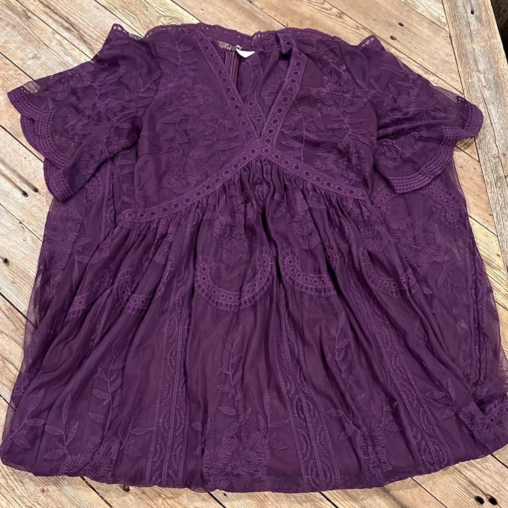 Pinkblush Purple Embroidered Boho Tunic Dress